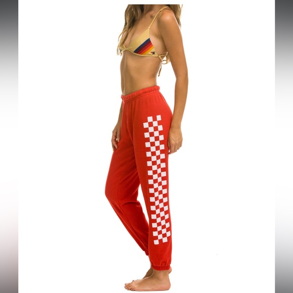 Aviator Nation CHECK LEG SWEATPANTS - RED // WHITE Small - Picture 5 of 7